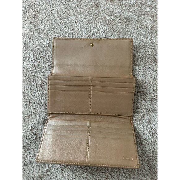 Coach Women’s Wallet Trifold Leather Solid Beige Button Shut - Picture 8 of 14
